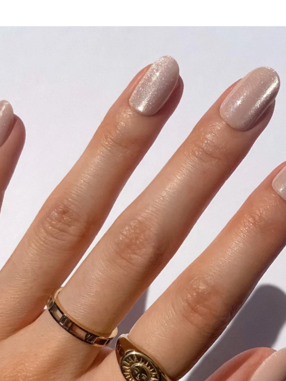 Glamnetic Press On Nails color pure intentions sparkly champagne short round NWT - Picture 2 of 4